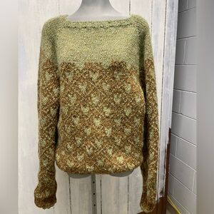 Lucy Hall Cozy Green and Brown Knit Sweater